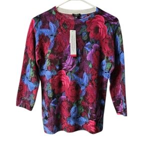 Talbots 100% Cashmere Audrey Sweater NEW Wrapped Floral Women's MP 3/4 Sleeve